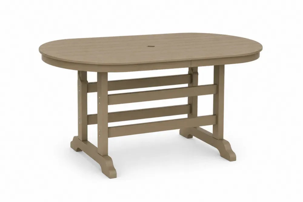 Gartentisch mit Sonnenschirmloch abgerundet rechteckig Taupe 150 x 90 x 74 cm Polypropylen