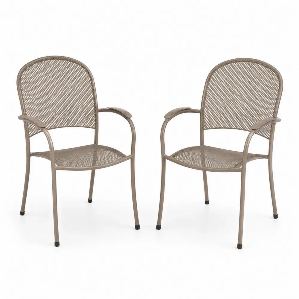 2er Set Gartenstühle mit Armlehnen pulverbeschichteter Stahl Streckmetall Bogenrücken Taupe 57 x 62 x 92 cm