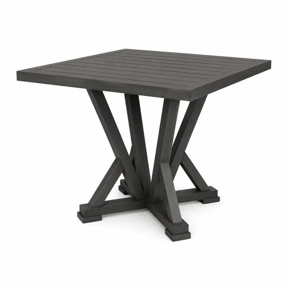 Gartentisch Esstisch quadratisch Anthrazit Schwarz 100 x 100 x 75 cm massives Akazienholz mit Lattenplatte Kreuzgestell