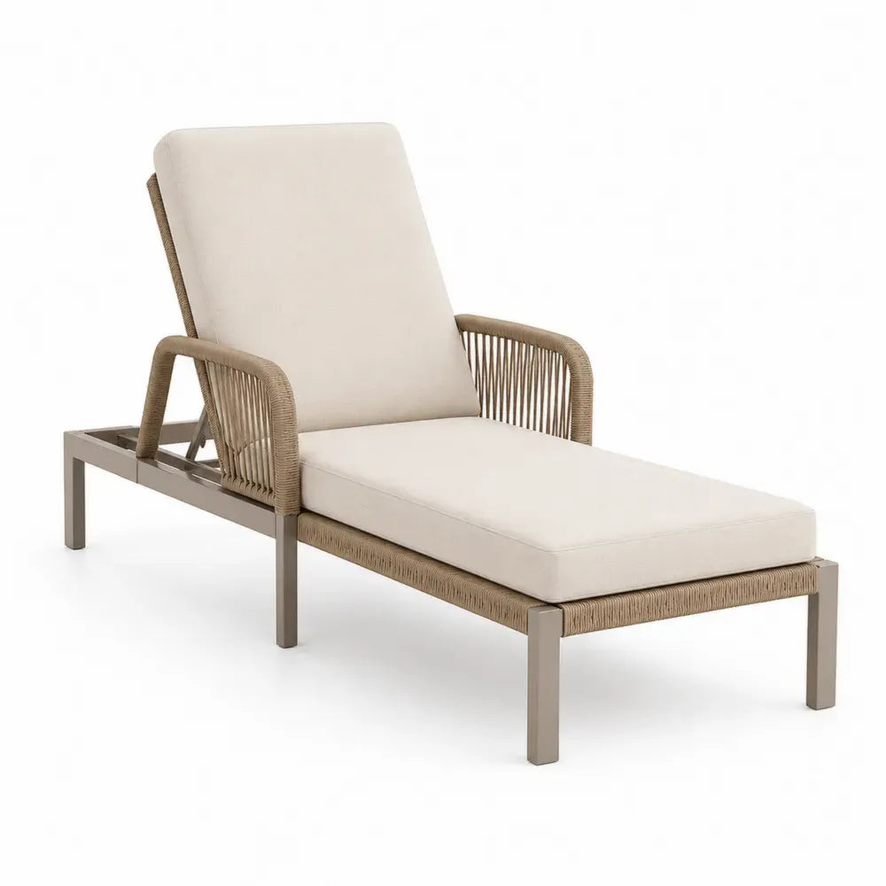 Gartenliege Sonnenliege mit verstellbarer Rückenlehne Beige Taupe Naturbeige 198 x 74 x 92 cm Aluminium PE Rattan Polyester