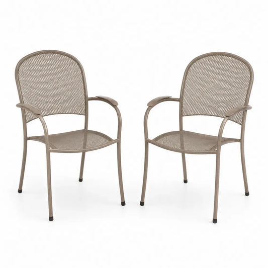 2er Set Gartenstühle mit Armlehnen pulverbeschichteter Stahl Streckmetall Bogenrücken Taupe 57 x 62 x 92 cm