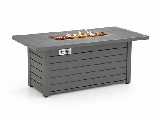 Gas Feuertisch Gartentisch rechteckig Grau Schwarz Silberfarben 140 x 80 x 65 cm Aluminium Keramikplatte Edelstahlbrenner
