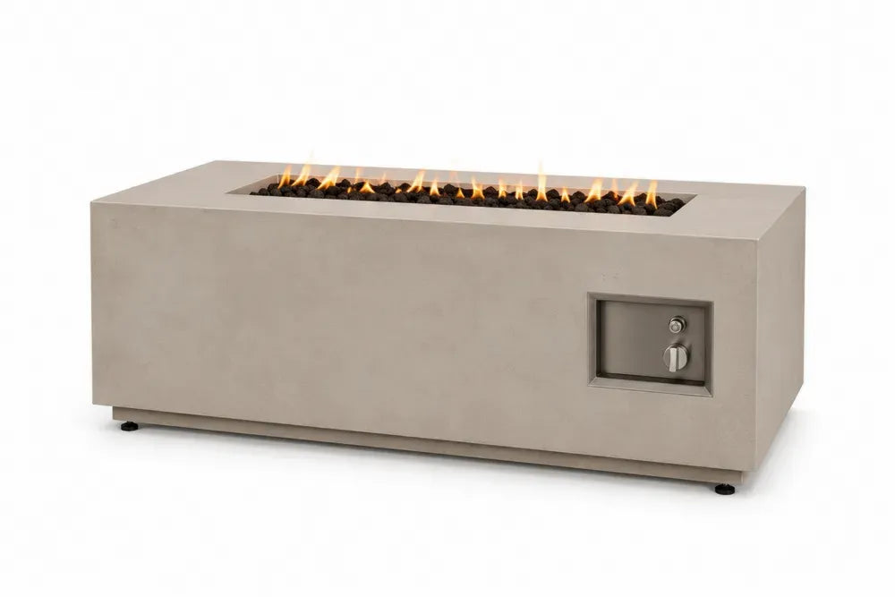 Gas-Feuerstelle Gartentisch mit Edelstahlbrenner glasfaserverstärkter Beton rechteckig Taupe 120 x 40 x 40 cm