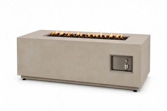 Gas-Feuerstelle Gartentisch mit Edelstahlbrenner glasfaserverstärkter Beton rechteckig Taupe 120 x 40 x 40 cm