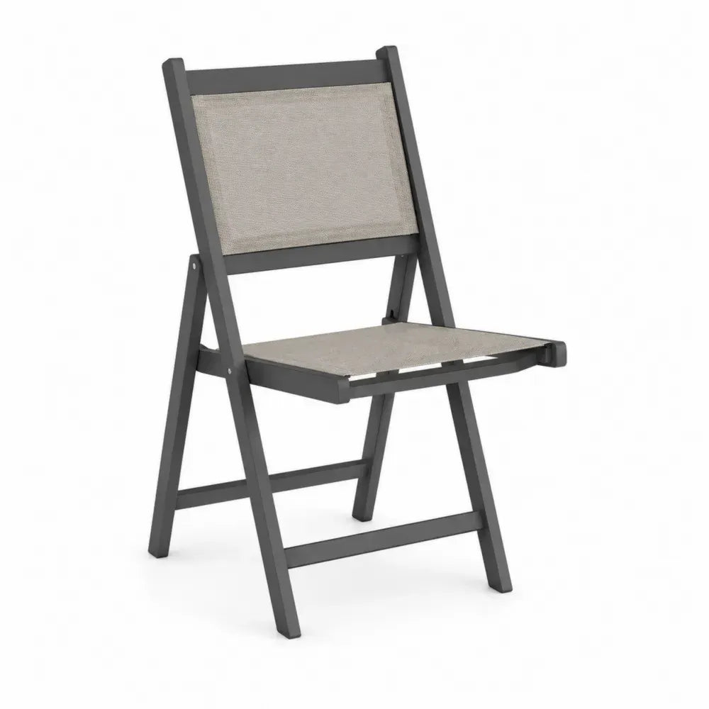 Gartenstuhl Klappstuhl mit rechteckiger Textilene Sitzfläche aus pulverbeschichtetem Aluminium und PVC beschichtetem Polyester beige dunkelgrau 48 x 58 x 88 cm