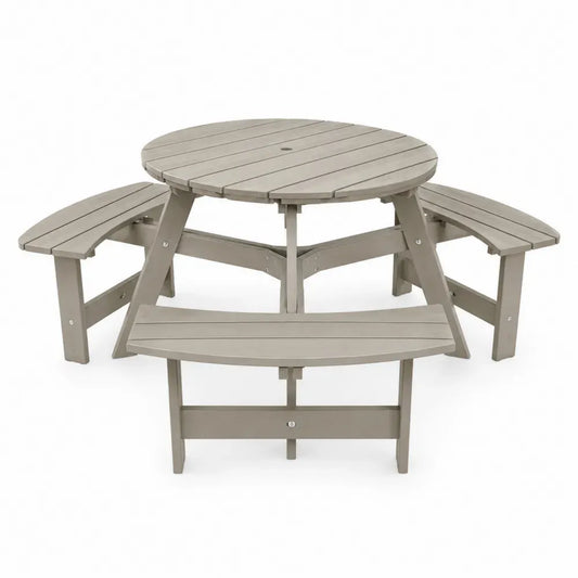 Runde Gartensitzgruppe mit Tisch und 3 Bänken Polypropylen Taupe 180 x 180 x 74 cm